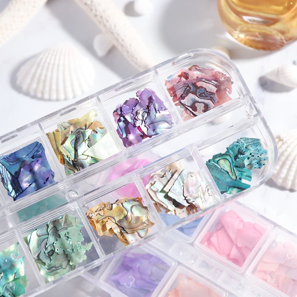 Kit Caixas Estojo Com 12 Madre Perola Furta Cor Para Decoração De Unhas