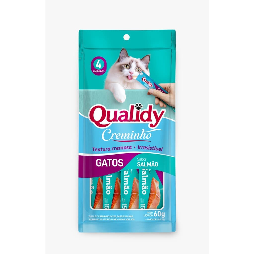 Qualidy Creminho Para Gatos Sabor Salmão - Display com 6 sachês (60g cada)