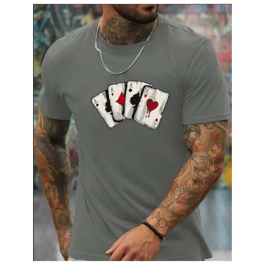 Camiseta Masculina BARALHO Simples De Manga Curta Gola Redonda Estampada Lançamento
