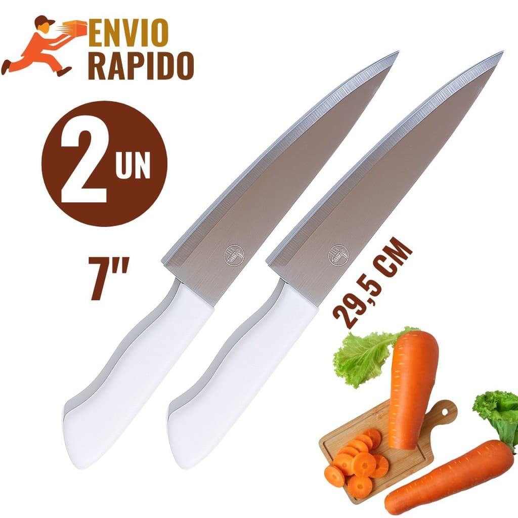 Jogo 2 Facas Peixeira 7" Inox 29,5cm Cabo Branco Ergonômico Corte Afiado Profissional
