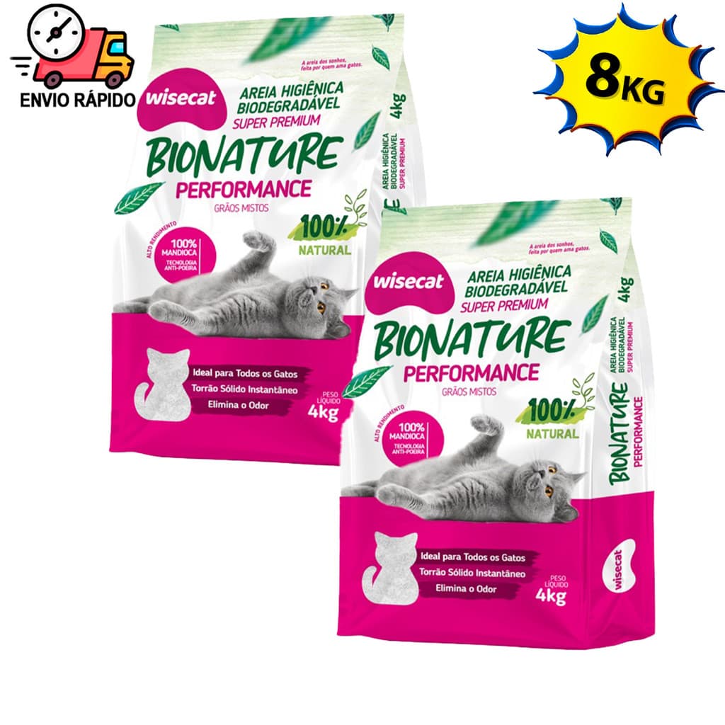 Kit 4 ou 8Kg Areia Para Gatos Grãos Mistos 100% Mandioca Biodegradável Areia de Gato
