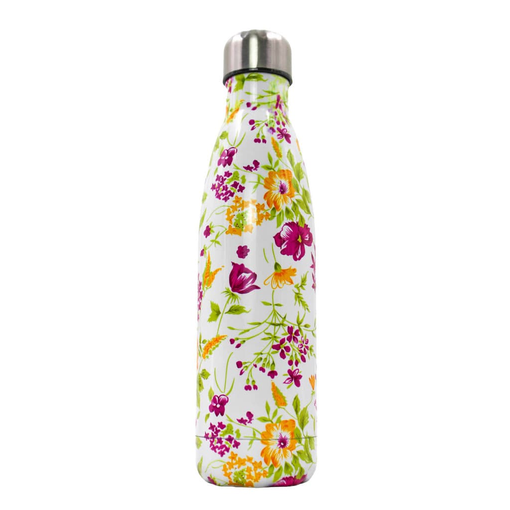 Garrafa Térmica Aço Inox Estampa Flores Roxo e Amarelo 500ml