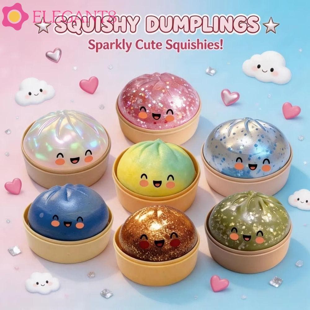 AELEGANT Dumpling Squishes , Bolas Sensoriais Brilhantes De Coque , Brinquedo Mole Macio Em Formato De Bolinho Fofo