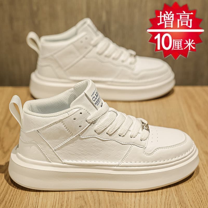 Verão novo estilo High-End pequenos sapatos brancos masculinos Mid-Top Casual All-Match invisível interior aumentando sa