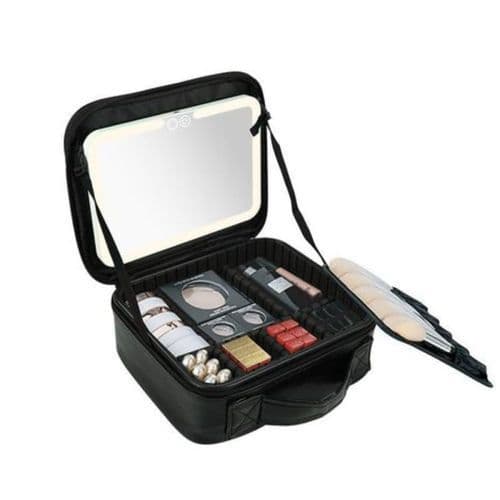 Necessaire Maquiagem Led Espelho Portátil Bolsa Cosméticos Organizador Alça Ajustável