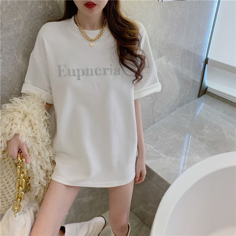 Street Wear Design nicho meados de comprimento camisa de fundo camiseta feminina verão novo estilo versão coreana solta