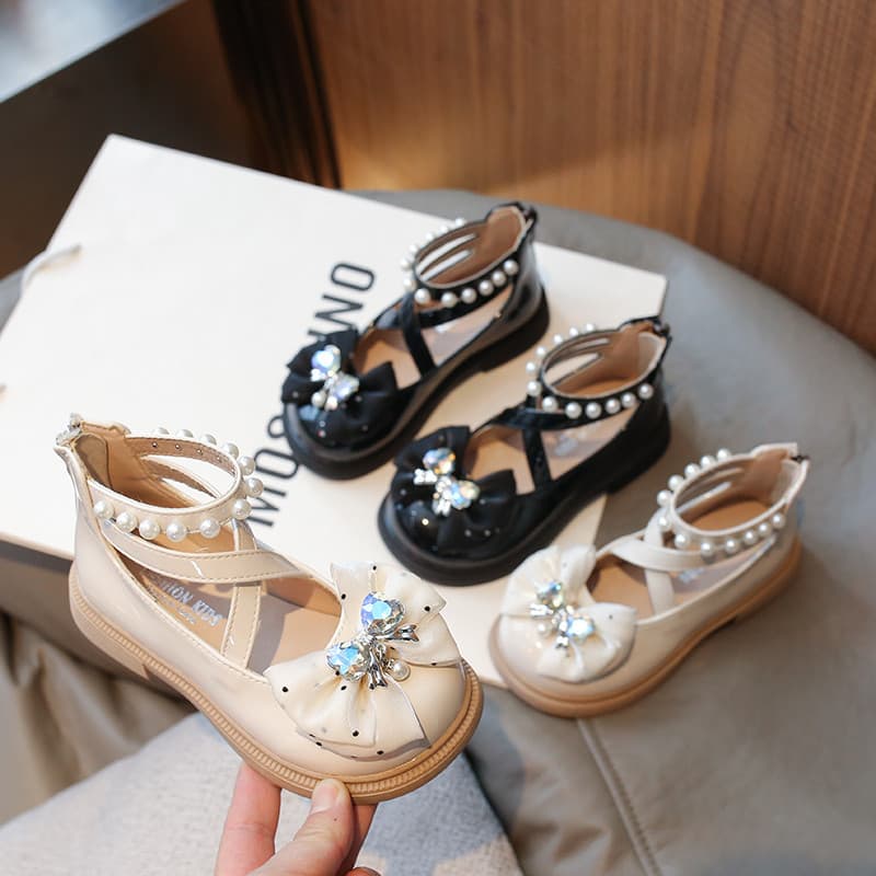 Meninas sapatos de couro 2024 primavera outono novo estilo sapatos infantis Bowknot princesa sapatos All-Match sola maci