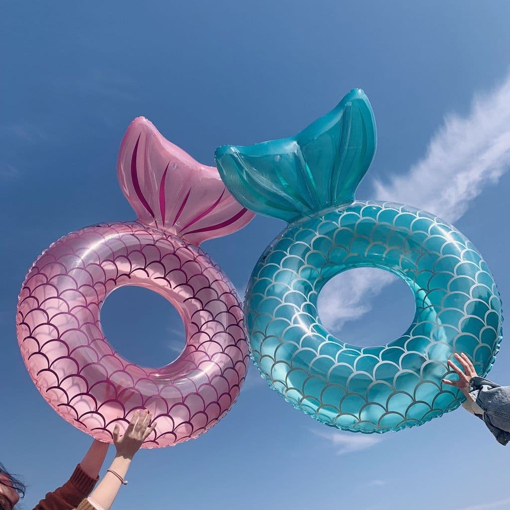 Anel de natação com cauda de sereia, boia salva-vidas para adultos, fileira flutuante, cadeira de água inflável, cama fl