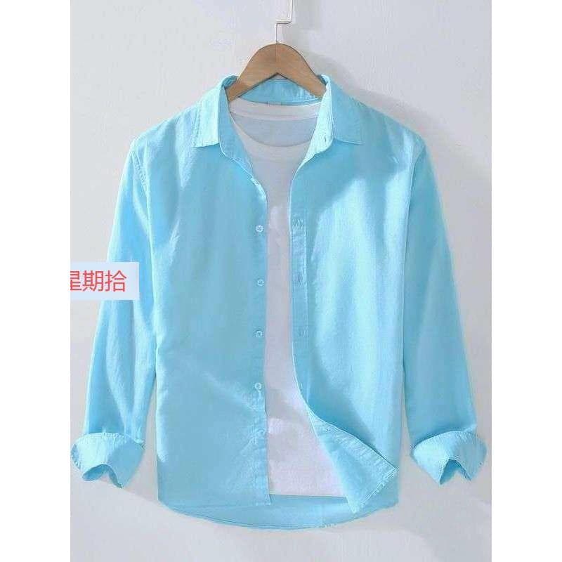 Primavera verão camisa de linho fino masculino de manga comprida Casual solto algodão linho camisa tecido de linho topo