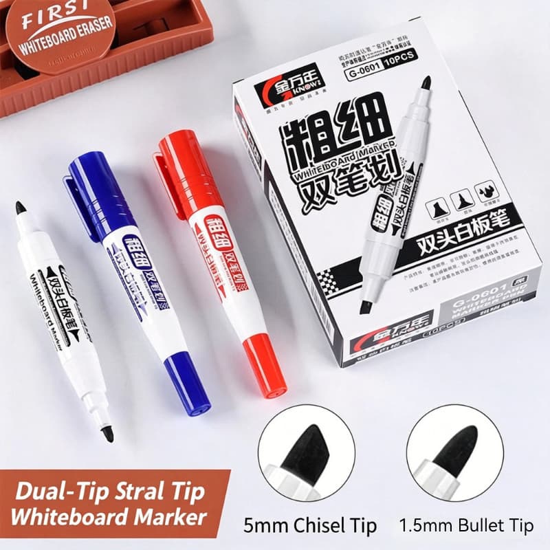 [10 PCS] Caneta para quadro branco de duas cabeças Espessura Ponta de caneta dupla Fácil de apagar Sem marcas Caneta apa