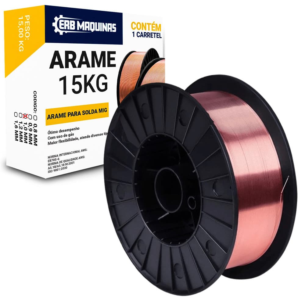Arame de Solda Mig com Uso de Gás Carretel de Plástico 15kg Espessura 0,8mm ou 1,0mm Erbmaquinas