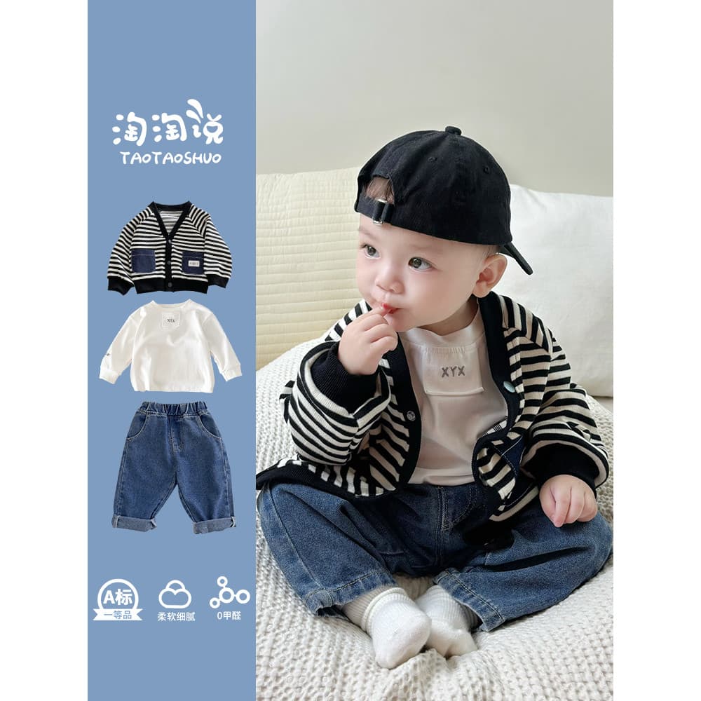 Meninos outono terno 2024 novo estilo versão coreana moda crianças roupas Cardigan pequeno mês idade bebê outono terno d