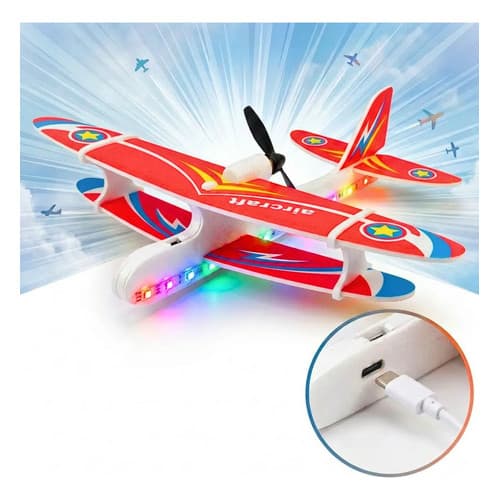 Avião Brinquedo Planador Aeromodelo Motor Led Recarregável Tricolor