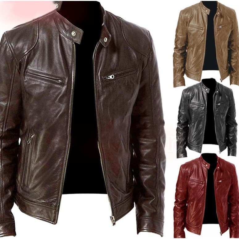 Jaqueta de Couro Reforçada Luxuosa e Estilosa HY8D para Homens, Casual, Slim, Moda LTTQ