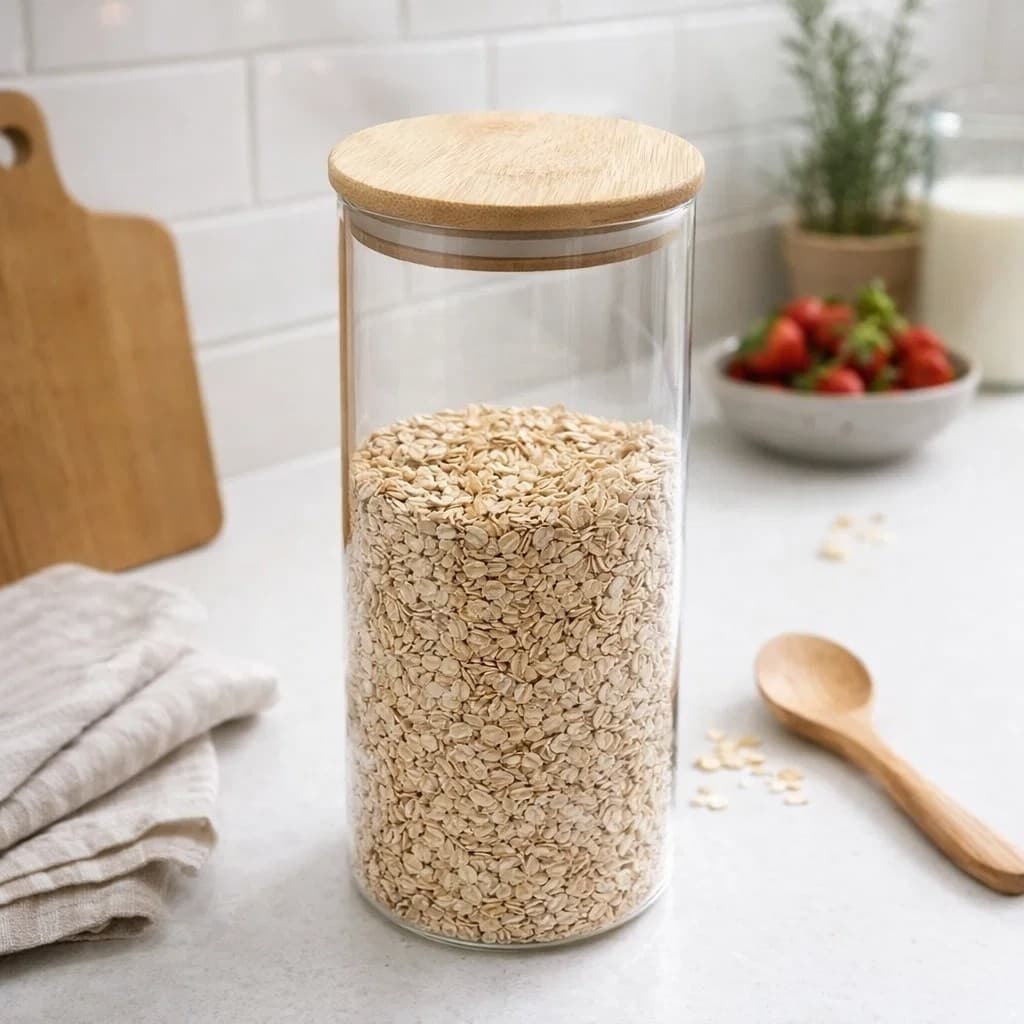 Pote de Vidro Borossilicato com Tampa de Bambu para Armazenar Alimentos