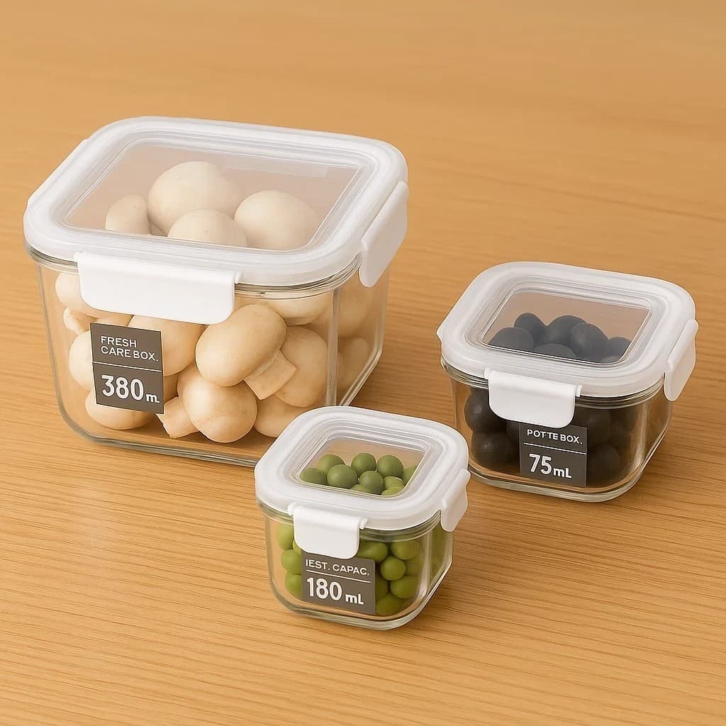 Conjunto com 3 Potes Herméticos Quadrados para Mantimentos