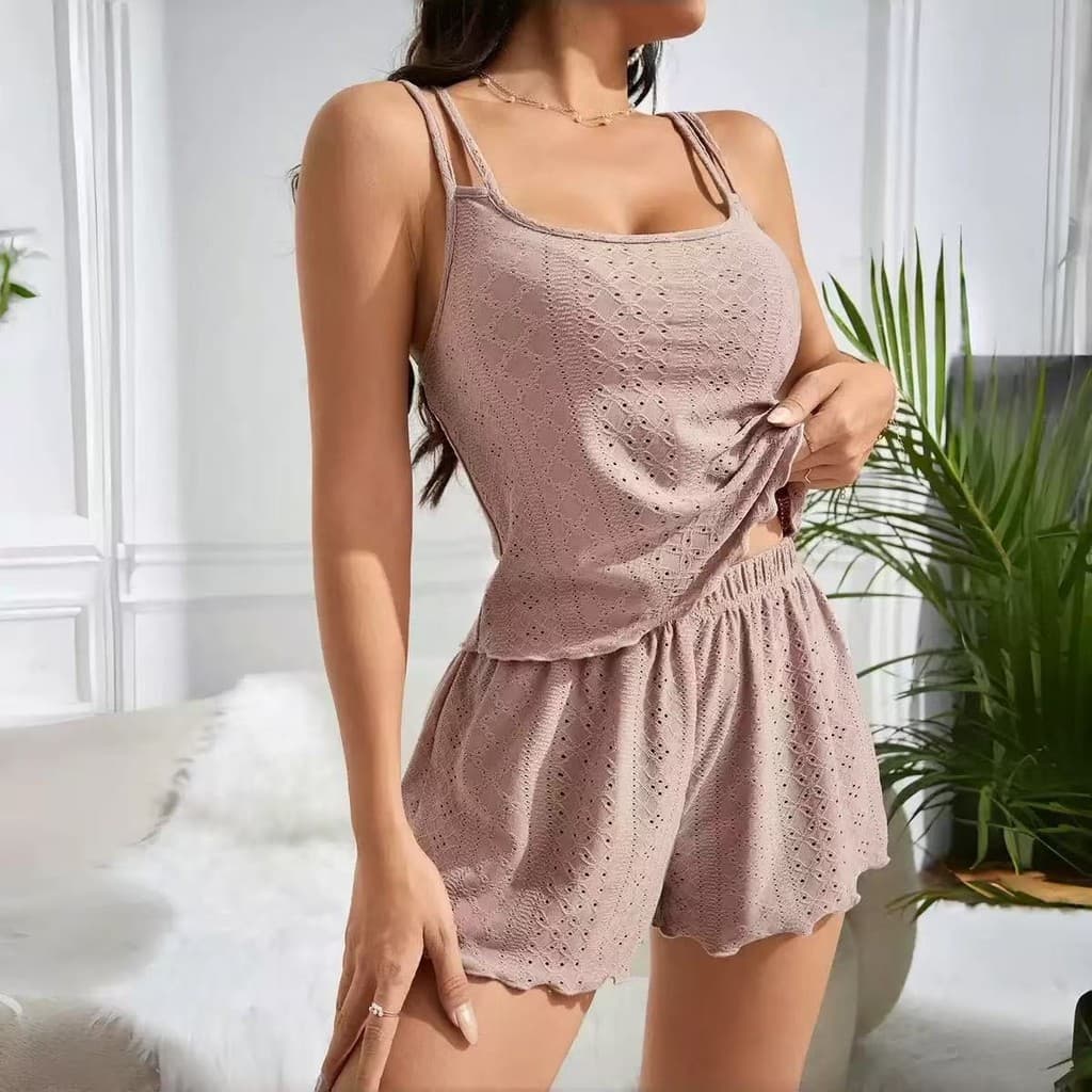 Senhoras pijamas conjunto Jacquard oco loungewear moda feminina Casual estilingue Shorts senhoras loungewear conjunto