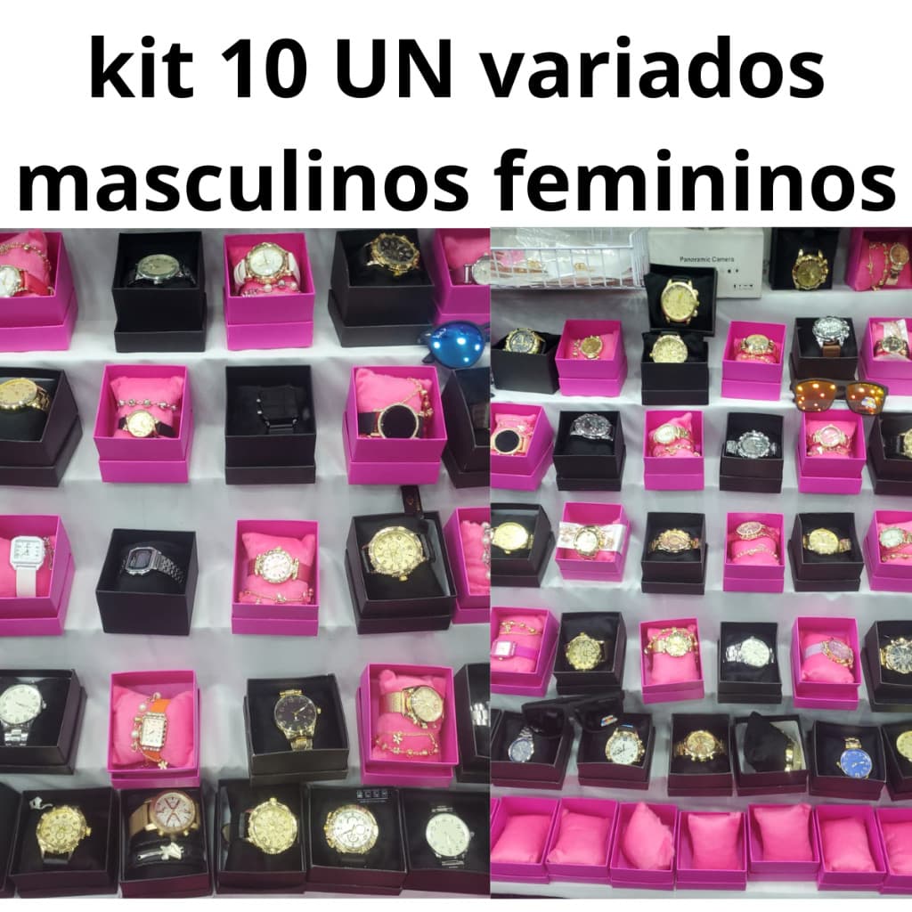 kit relógio variados femininos masculinos (relógio + corrente + caixa)