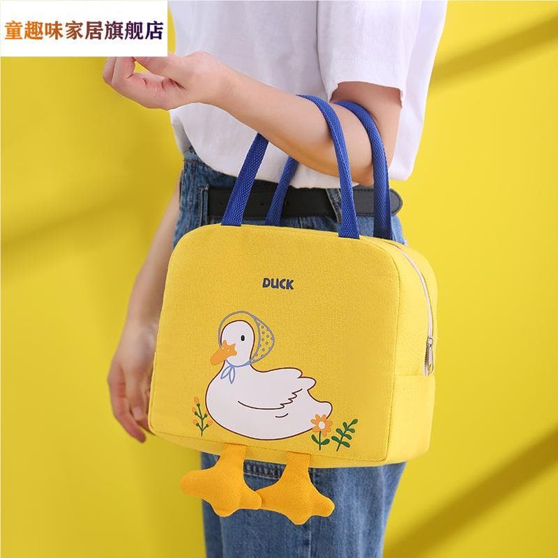 Pequeno pato amarelo bento saco bonito dos desenhos animados bento saco estudante escritório trabalhador bolsa lancheira