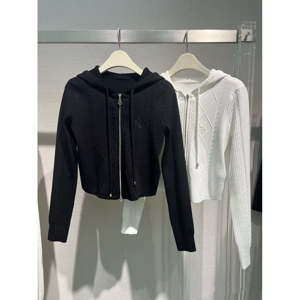 2026 primavera feminino novo estilo simples Commuter All-Match zíper com capuz de malha Cardigan feminino