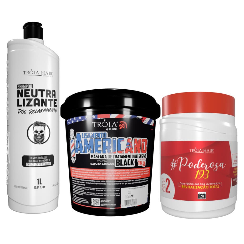 Kit Tróia Hair: Alisamento Black 1kg + Neutralizante 1L + Máscara 1kg