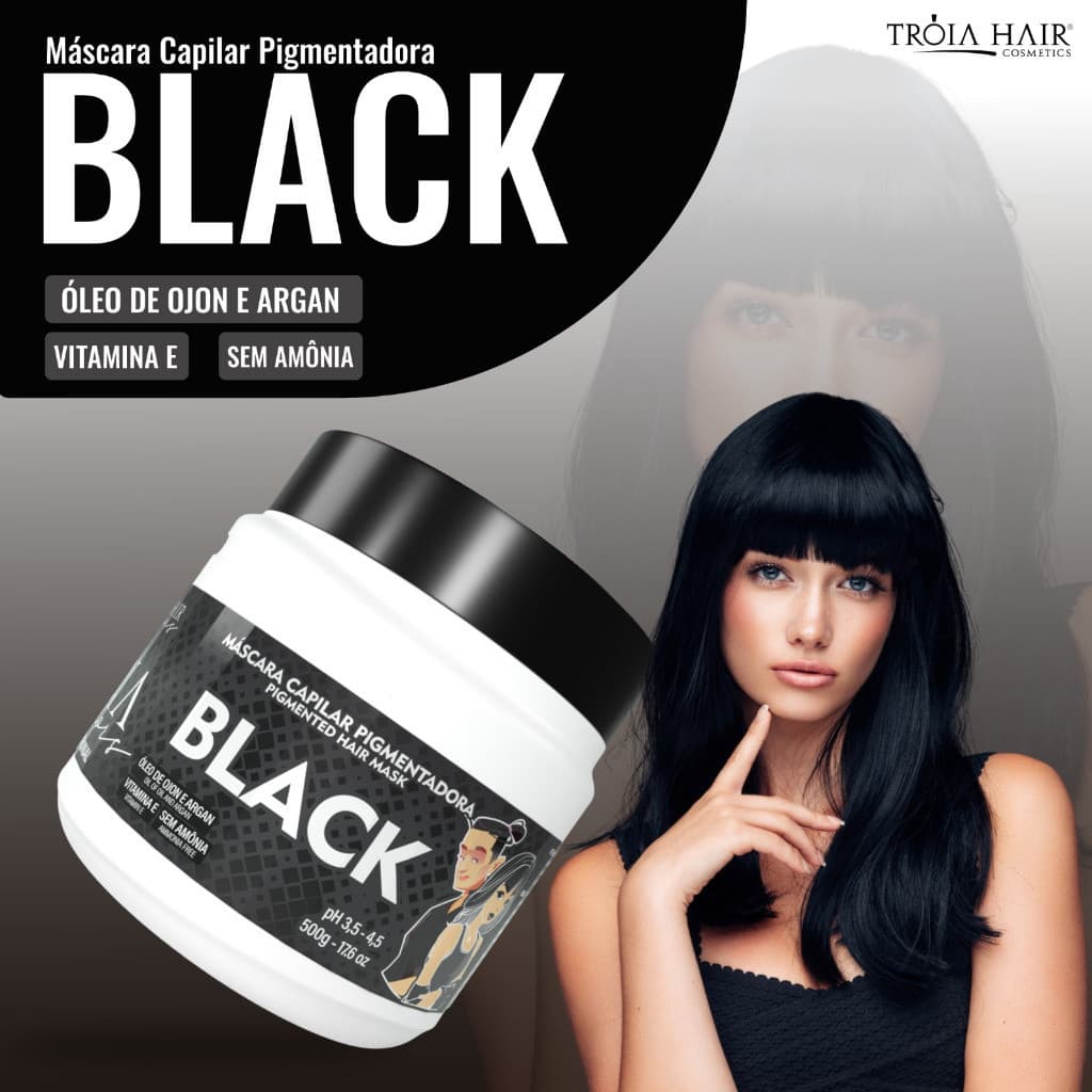Máscara Capilar Pigmentadora Troia Colors Black  500g Cor fantasia - Troia Hair