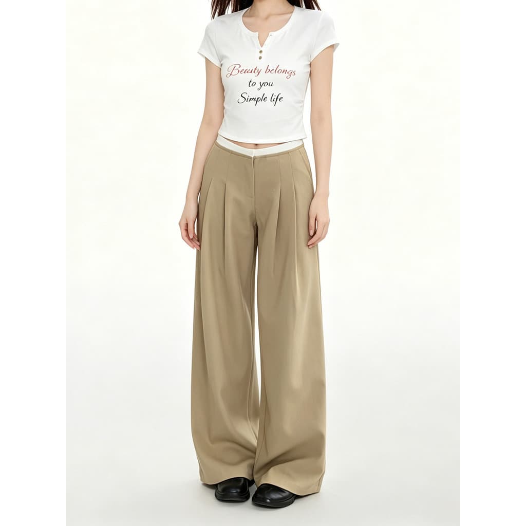 VERUMI cáqui estilo dinheiro antigo calças de perna larga feminino Design de verão solto mais magro olhar preguiçoso cal