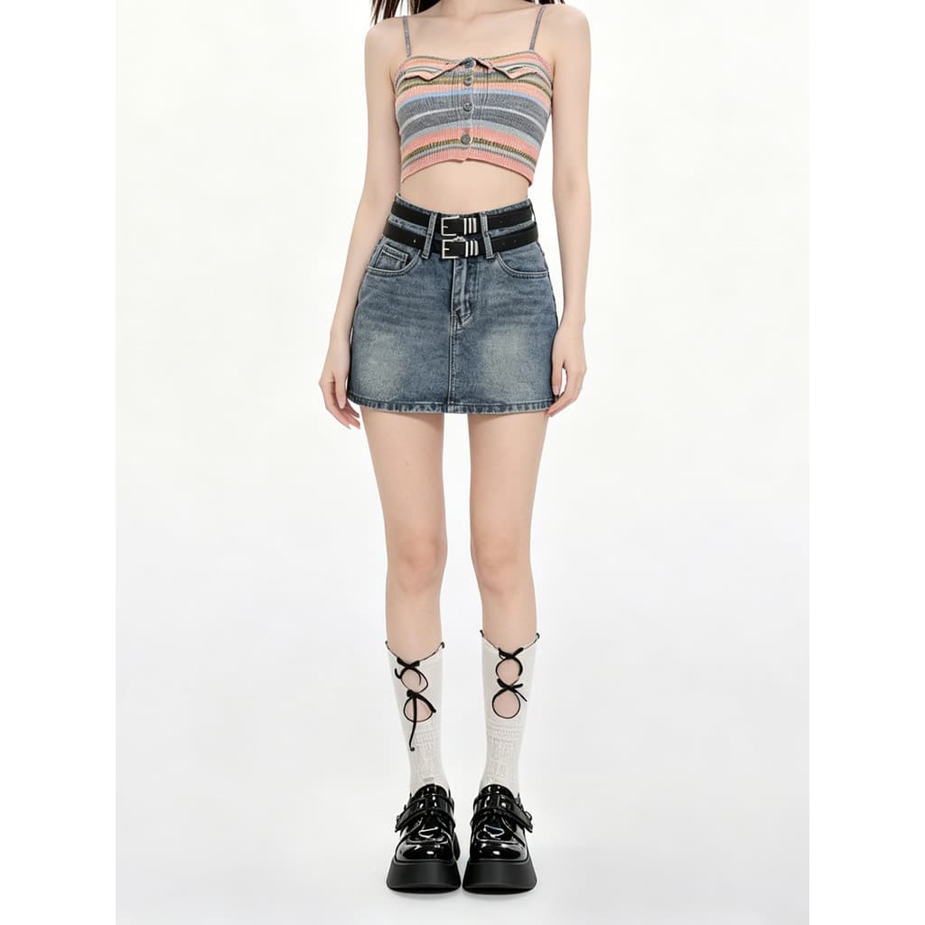 VERUMI Split Denim saia feminina verão estilo fino cintura alta capa virilha mais magro olhar Anti-reflexo a linha Hip s