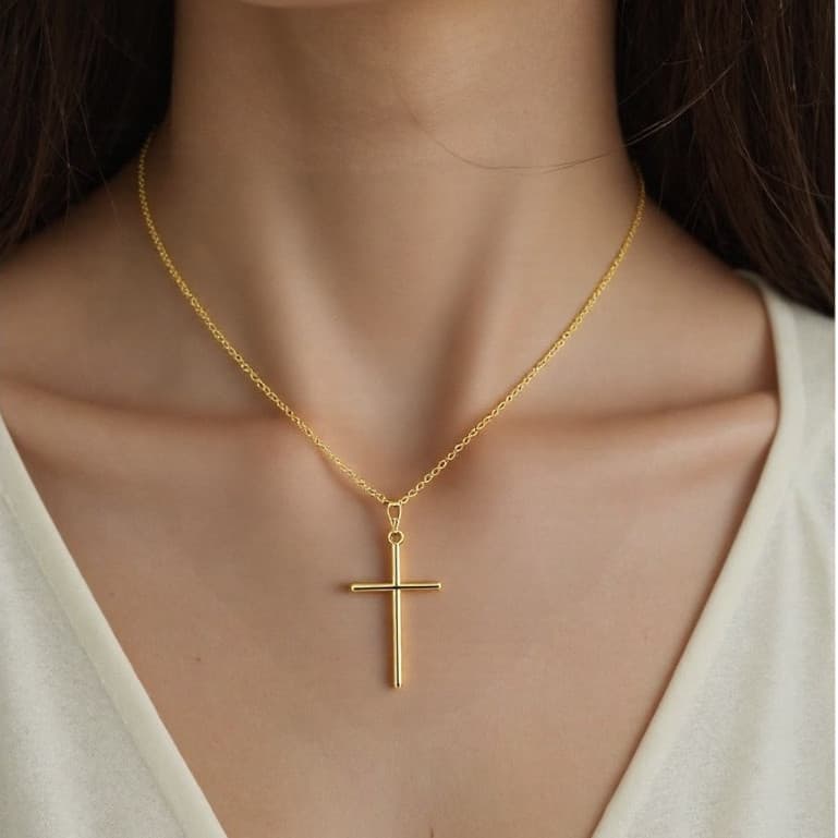 Corrente Colar Pingente Cruz Prata 925 (Cor: Prata, Ouro 18k)