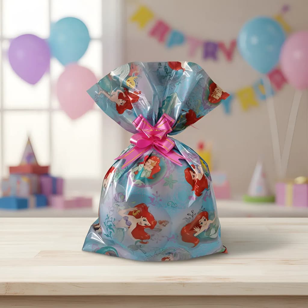 Saco Presente Infantil 20x29cm pequena sereia Ariel C/ 40und
