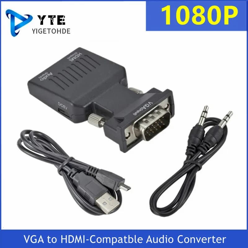 YIGETOHDE Conversor VGA para HDMI 1080P Compatível com HDMI para VGA com Áudio e Alimentação para HDTV, Laptop, Projetor