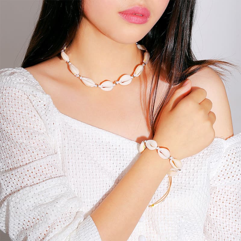 Moda Artificial Simulação Concha Colar Estilo Boho Mão-Tecido Simples Pulseira Terno Acessórios Femininos