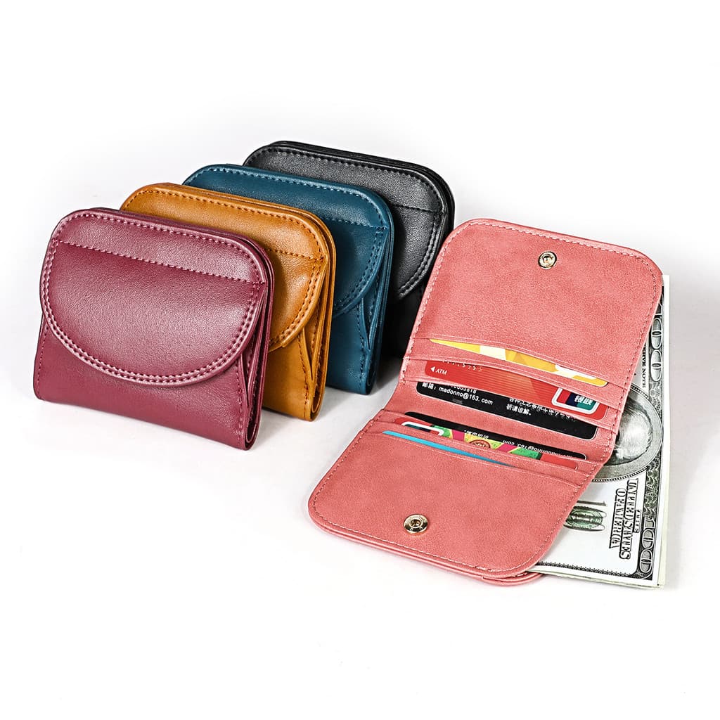 Couro genuíno pequena carteira feminina 2019 novo estilo curto dobrável saco de moedas bolsa de moedas RFID carteira cor
