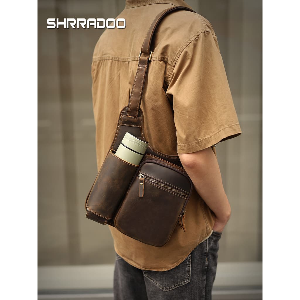 Retro na moda garrafa de água mochila ombro portátil novo estilo primeira camada couro Crossbody saco ciclismo ao ar liv