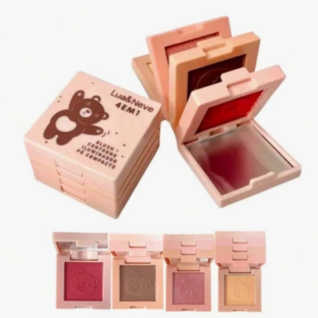 PALETA MINI 4 EM 1 BLUSH/ CONTORNO/ILUMINADOR + PÓ COMPACTO LUA&NEVE