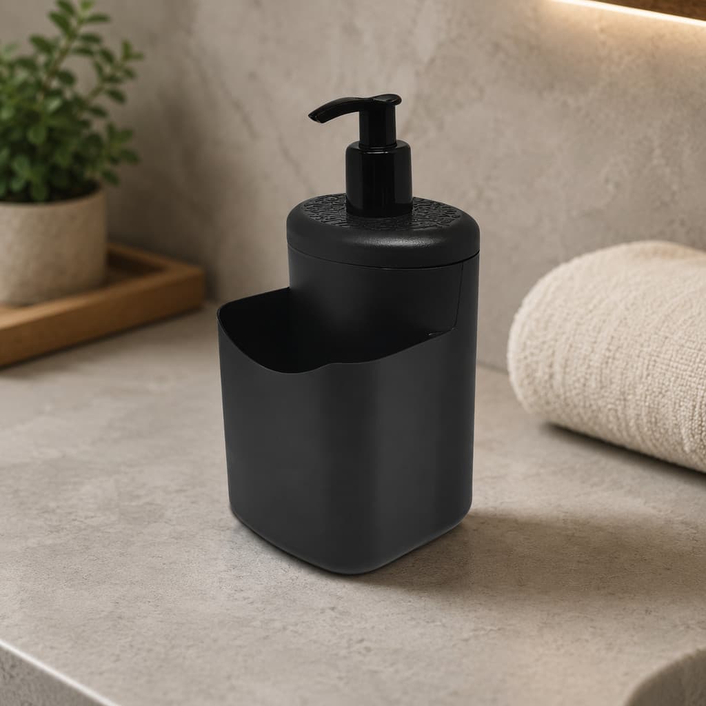 Porta Esponja com Dispenser de Detergente Preto – Pia Organizada e Moderna