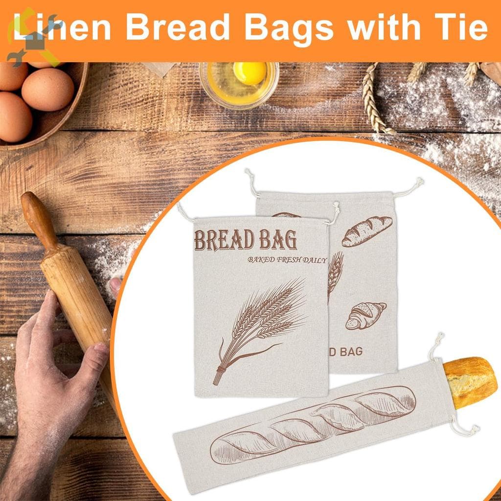 3 Sacos De Pão Dos Pces Para O Caseiro De Linho De Algodão Armazenamento Com Cordão Não Branqueados E Reutilizáveis SHOP