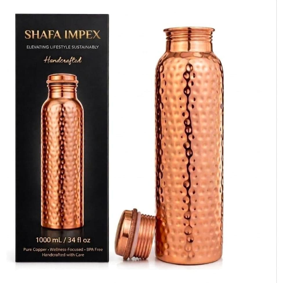 Garrafa de Água de Cobre Ayurvédica 34oz Feita à Mão 100% Pura Garrafa Martelada para Beber à Prova de Vazamentos e Reci