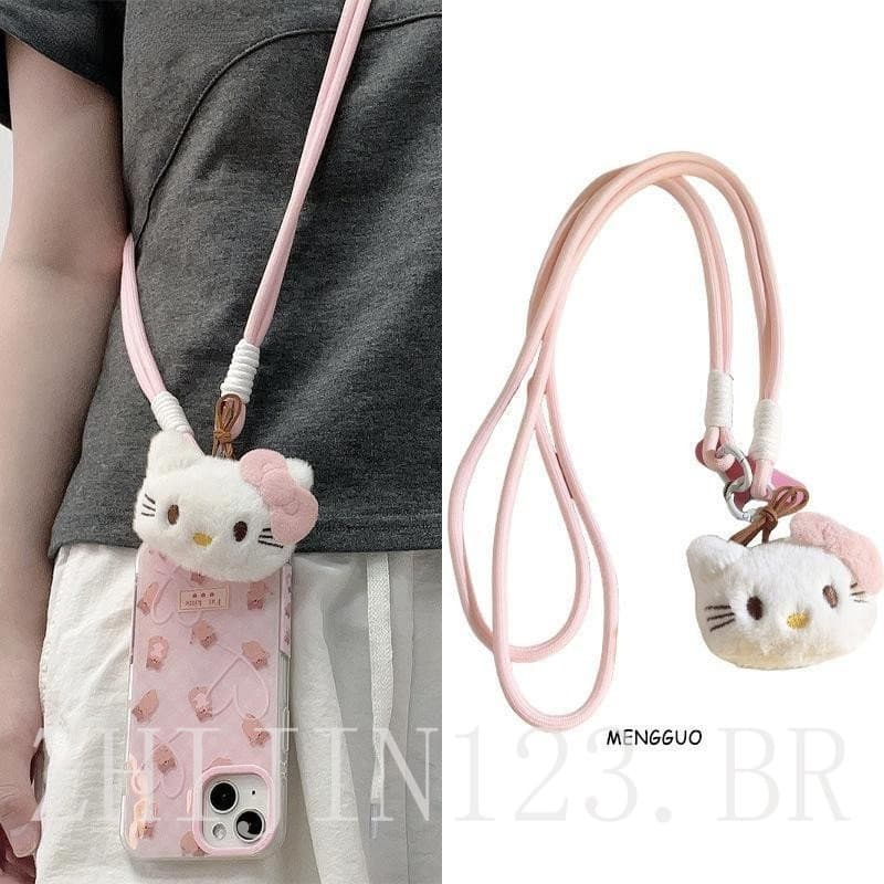 Cordão Pendente Sanrio Hello Kitty para Celular, Corda Longa Diagonal para Pendurar no Pescoço, Ombro, Câmera