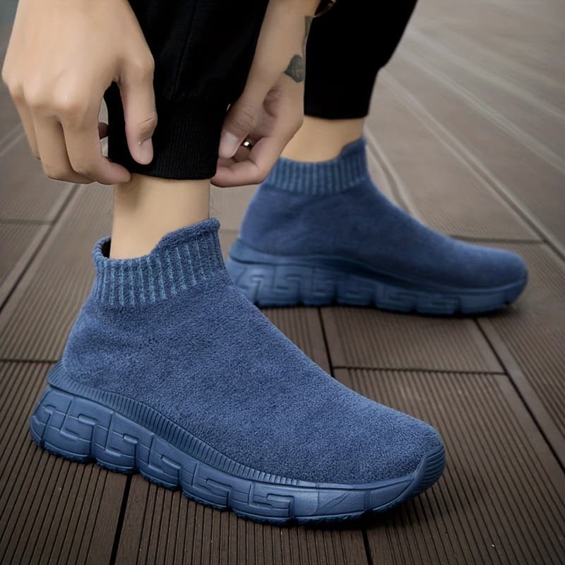 Tênis Femininos de Malha Respirável em Cores Sólidas, Slip-On para Exercícios, Outono e Inverno - Calçados Masculinos Fo