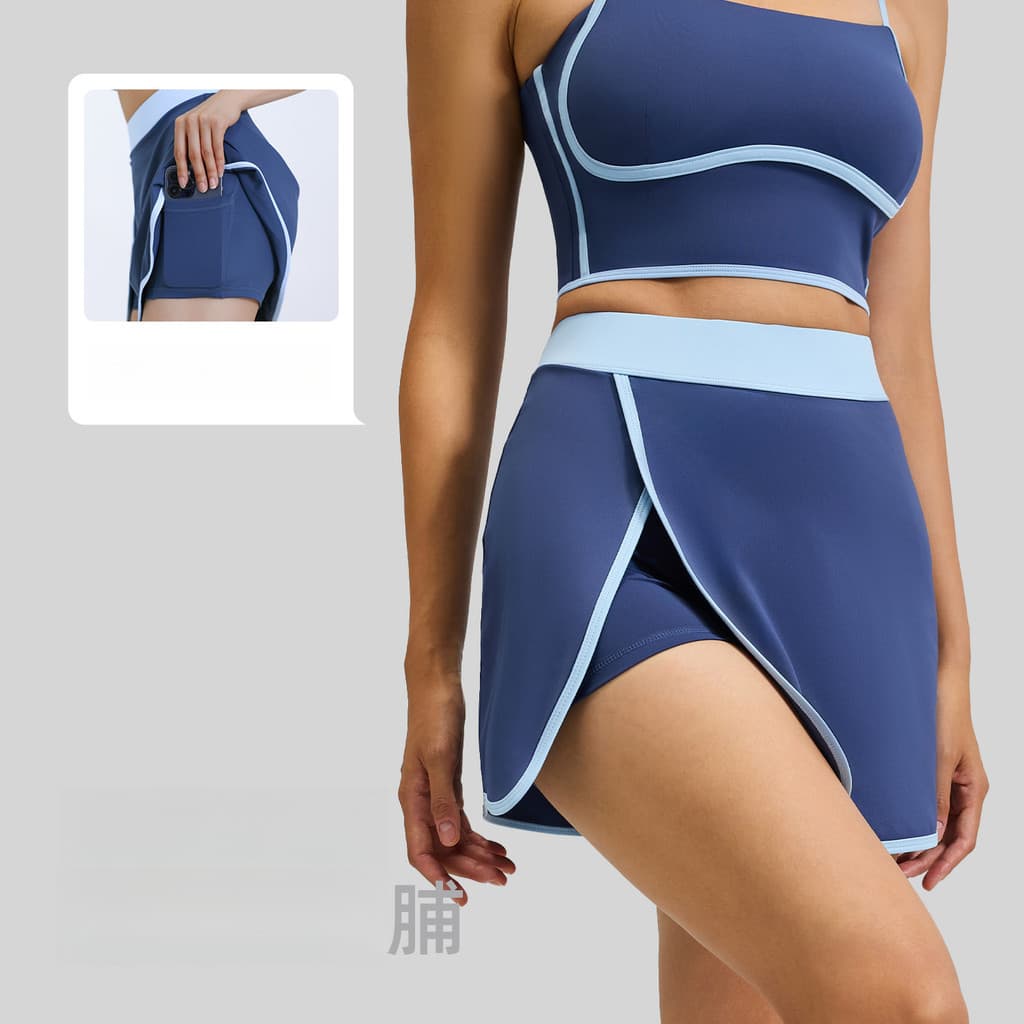 Saia de ioga, Anti-exposição, bolsos embutidos, saia esportiva Fitness