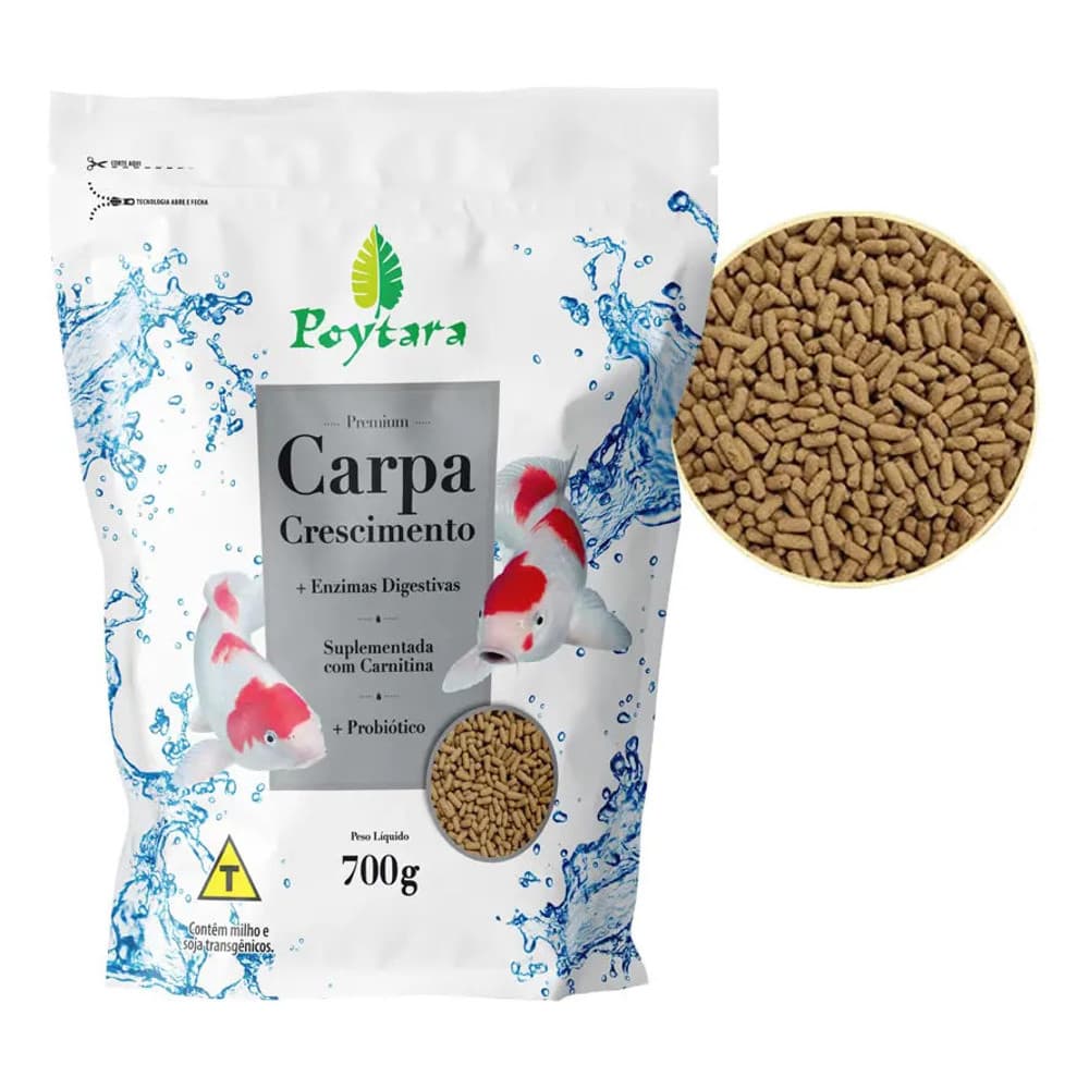 Ração Carpa Poytara Crescimento Peixe Ornamental 700g