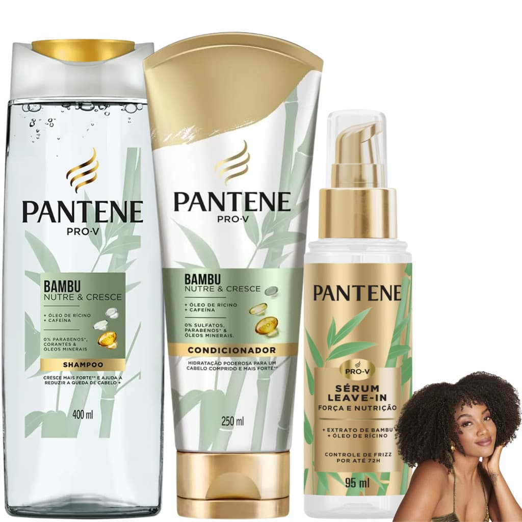Kit Pantene Bambu Séum Óleo Rícino Leave-In Força Nutrição