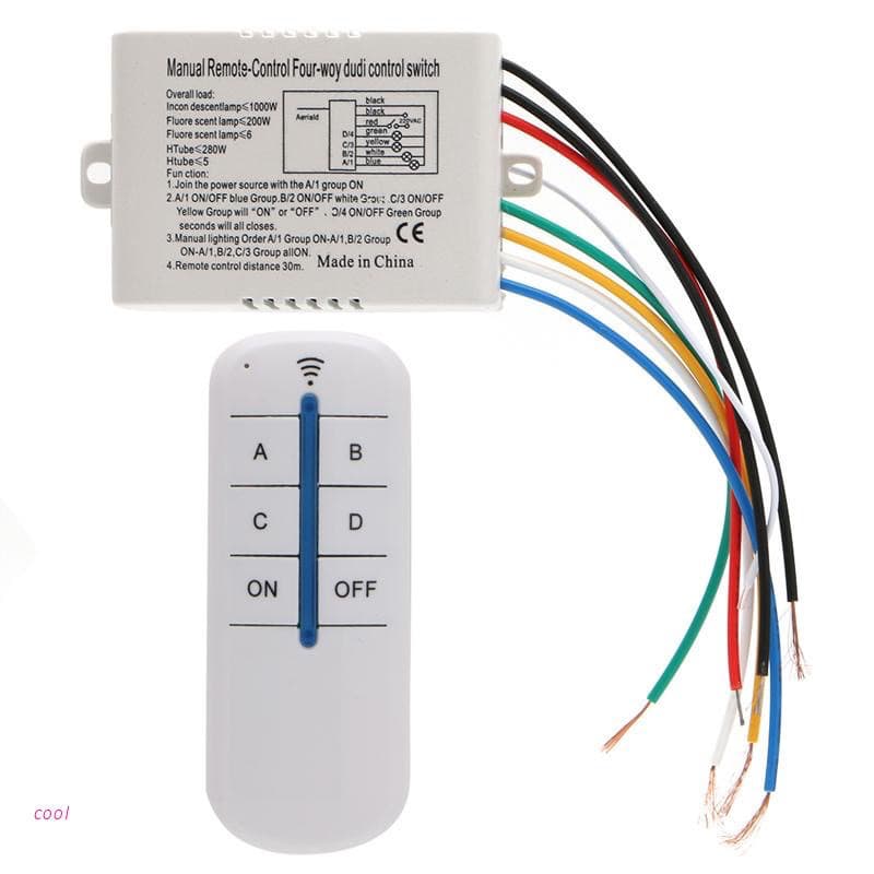 Controle Remoto Wireless 4 Canais ABCD - Interruptor para lâmpada BIVOLT
