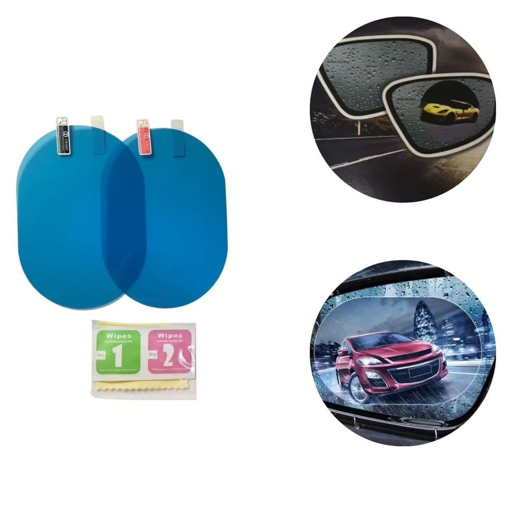 Película Antiembaçante Anti-Chuva para Retrovisor Carro Par 10x15cm Impermeável Universal com Lenços de Limpeza
