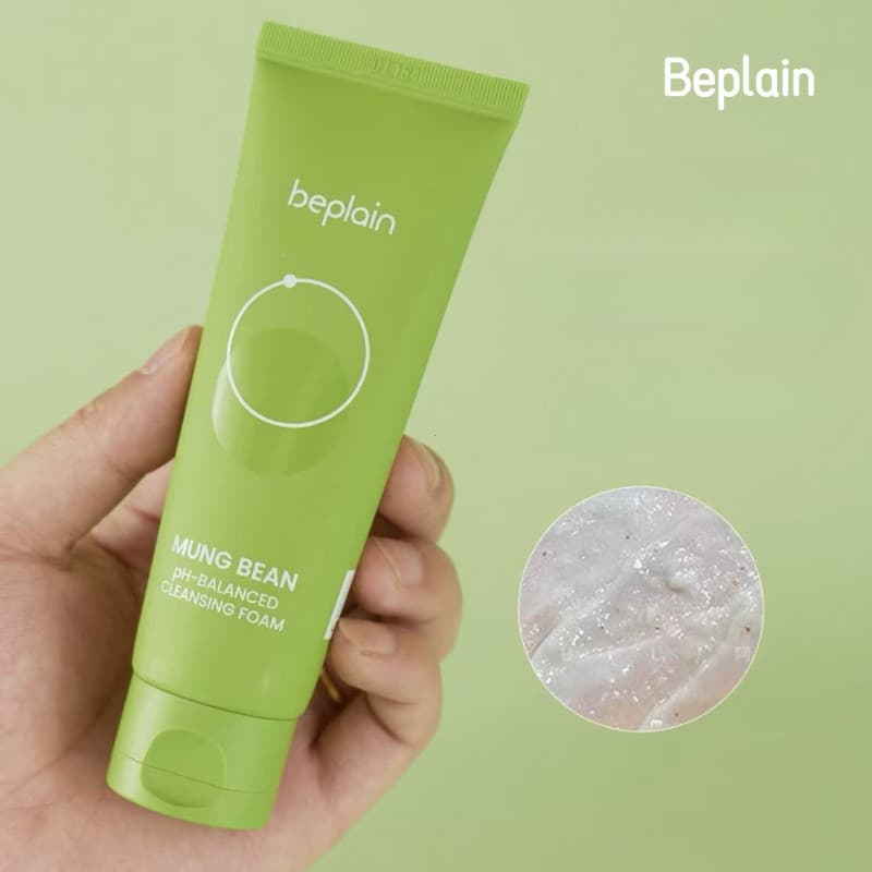 Beplain Mung Bean Espuma De Limpeza Balanceada Com PH Suave , Tubo De Lavagem Facial Controle De Óleo Limpador Hidratant