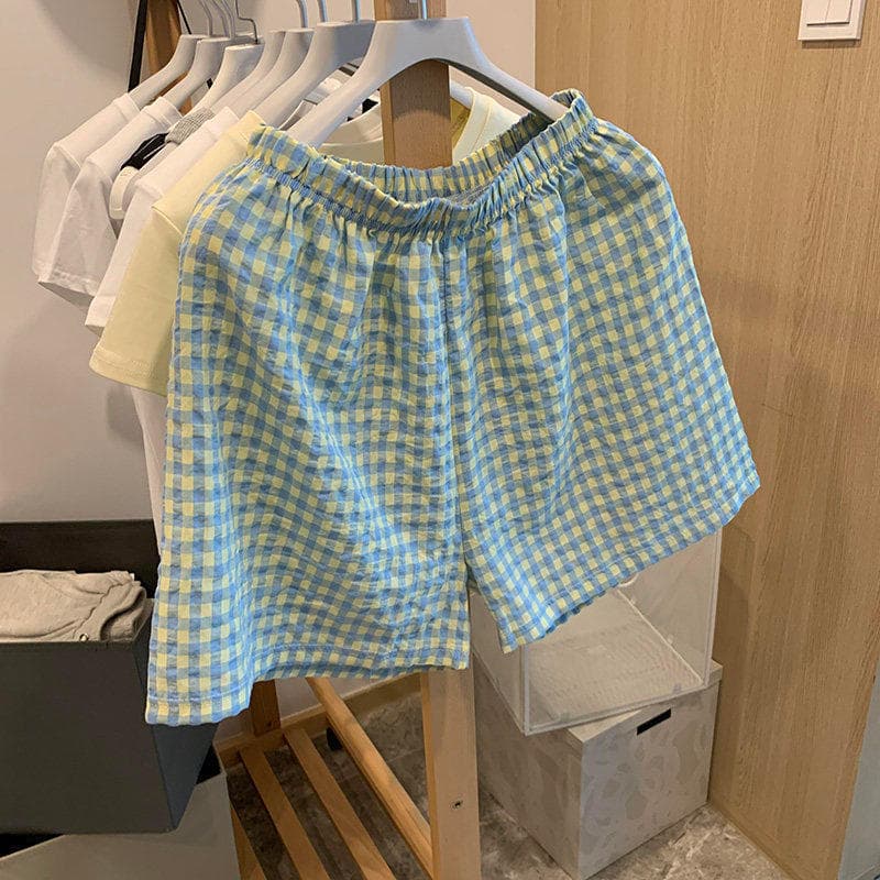 Andando deus calças xadrez pijama calças femininas verão estilo fino casa calças preguiçosas em linha reta Casual calças