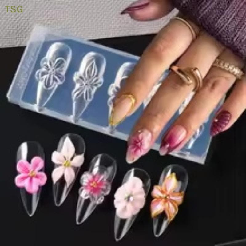 [Trêsgoodstonesgen] Molde Floral 3D Para Nail Art : Lily & Hibiscus DIY Manicure Stencil Tsg