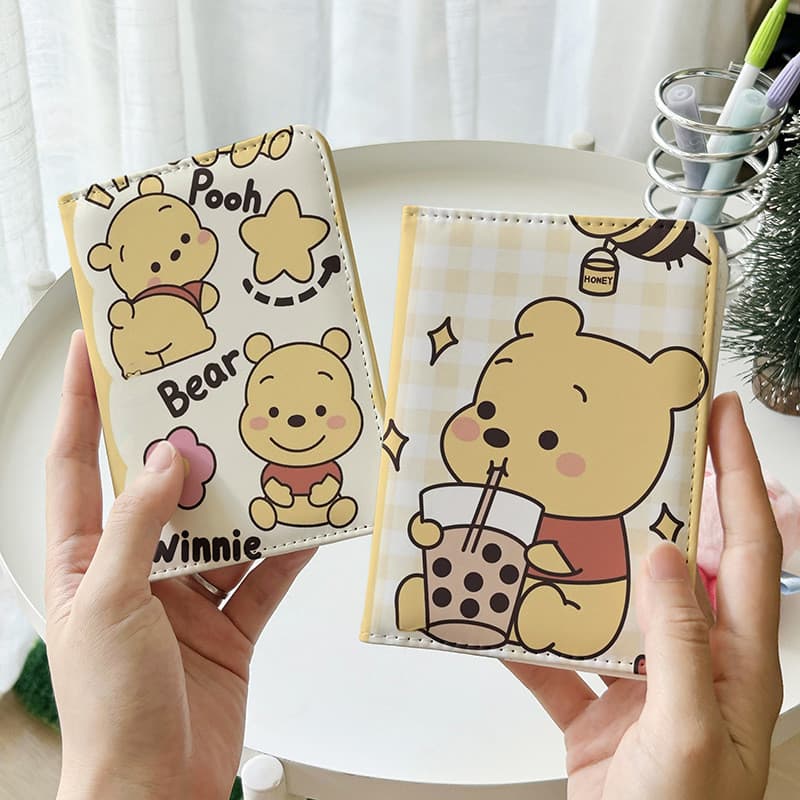 Winnie the Pooh Porta-passaporte fofo de desenho animado Bolsa de documentos Capa protetora Porta-cartões multifuncional