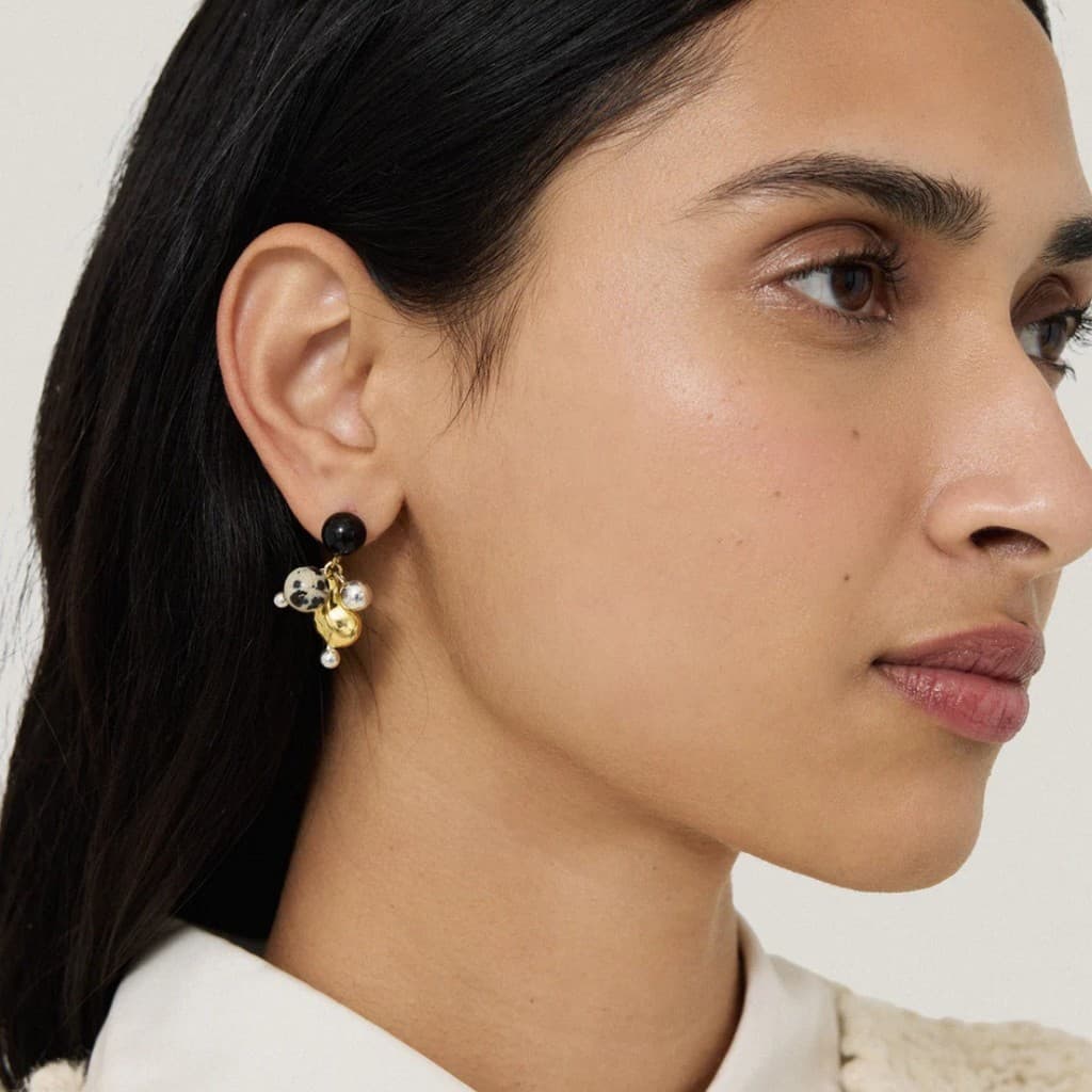 Brincos com pérolas e ágata preta natural, agulha em prata S925, estilo minimalista exclusivo